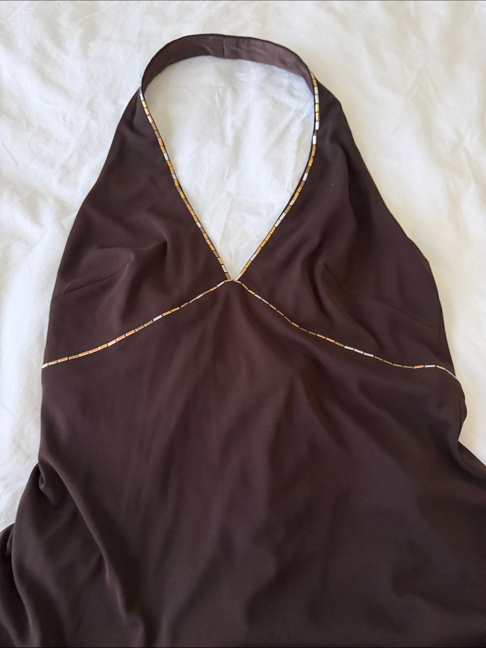 David Meister Brown Halter Chemise with Contrasting Trim